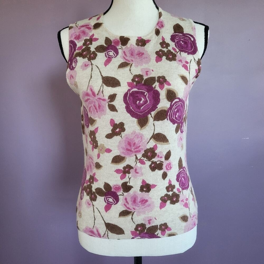 Ann Taylor LOFT Vintage Cottage Granny Floral Lambswool Rabbit Hair Knit Tank